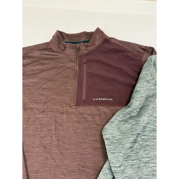 2 GH Bass & Co Men's XL 1/4 Zip Pullover‎ Sweatshirts Heathered Burgundy & Gray - Picture 2 of 15